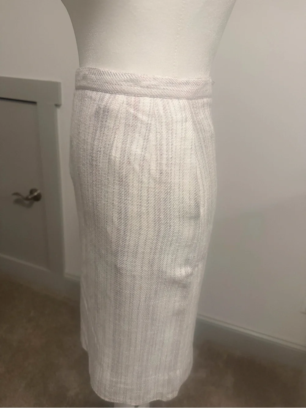 Christian Dior Vintage Petites Skirt Suit Set White Textured Striped Blazer Sz2